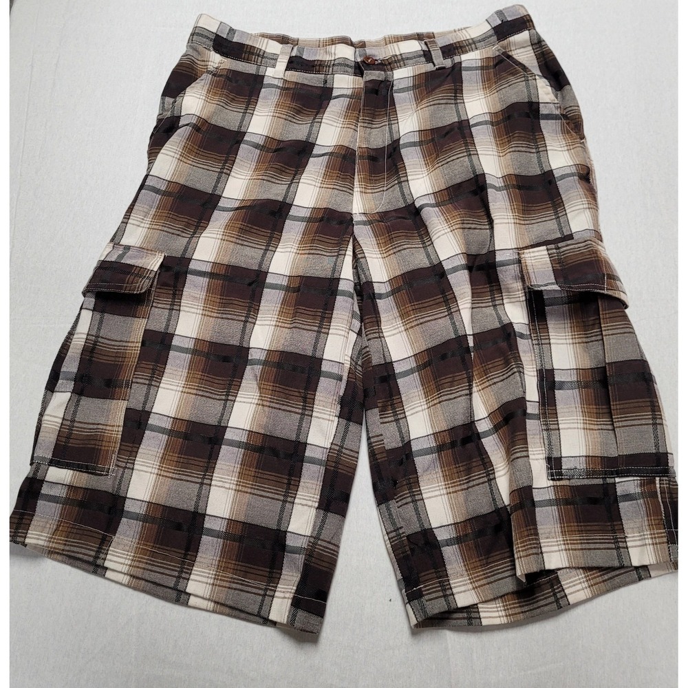 Beyond The Limit Cargo Shorts Brown Plaid Men's Size 34